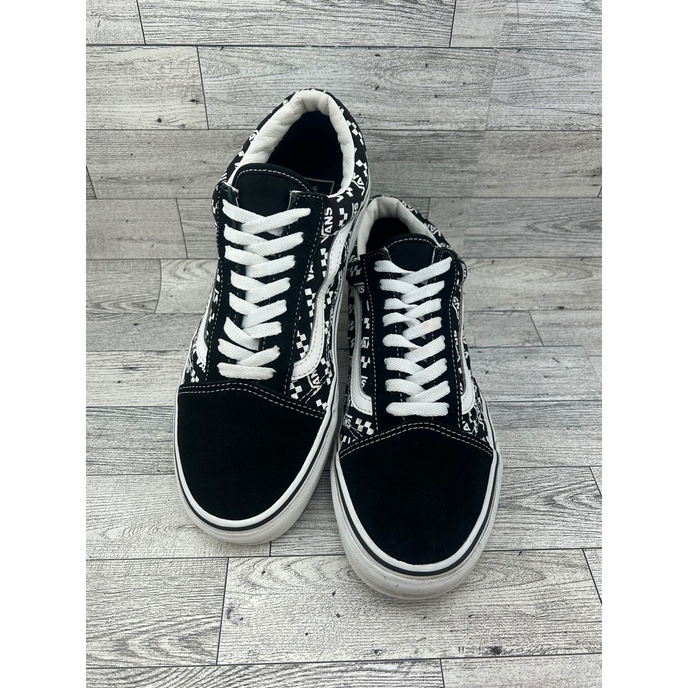 Vans Old Skool Logo Checkerboard Black White Suede Skate Shoes Mens 9.5 Women 11